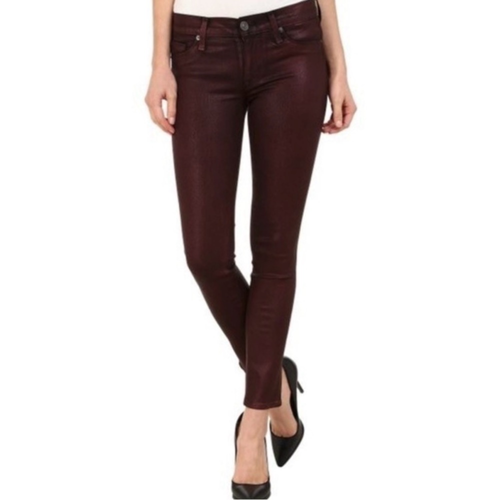 HUDSON Burgundy Metallic Skinny Jeans